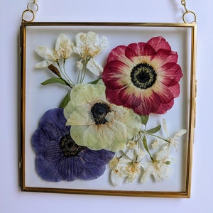 Pressed Flower Art, Flower Frame, Glass Hanging Frame, Flower Art, Botanical Art, Floral Frame, Wall Decor, Pressed Flower Frame,
