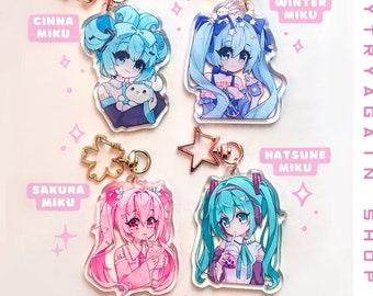 Miku 2.5 inch Clear Acrylic Keychains - Sakura Miku / Cina Miku / Winter Miku / Boba Miku - Epoxy double sided anime fanart charm Gift