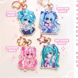 Miku 2.5 inch Clear Acrylic Keychains - Sakura Miku / Cina Miku / Winter Miku / Boba Miku - Epoxy double sided anime fanart charm Gift