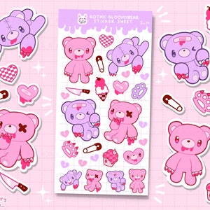 Spooky Sad Bear Emo stickers Glossy Sticker sheet - bujo bullet journal and planner polco stickers