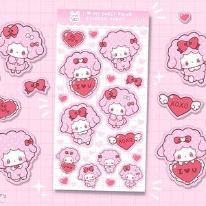 Valentines Music Sheep stickers Glossy Sticker sheet - bujo bullet journal and planner polco stickers