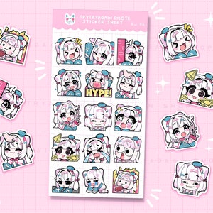 Feuille d'autocollants Chibi Vtuber Emote Trytryagain - Stickers polco pour journal intime bujo et agenda