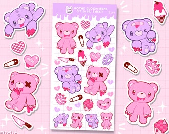 Gloomy Bear Sticker Sheet: Emo Kawaii Stickers for Journaling