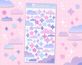 Aestetic Clouds & Stars Sky Sticker sheet -  bujo bullet journal and planner polco stickers