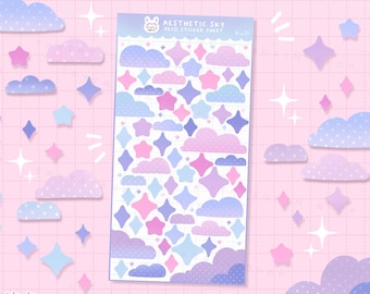 Aestetic Clouds & Stars Sky Sticker sheet -  bujo bullet journal and planner polco stickers