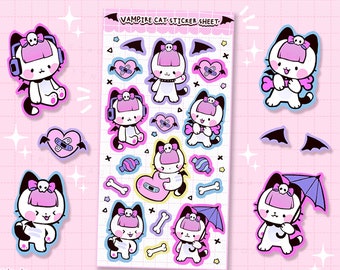 Grunge Vampire Cat Glossy Sticker Sheet Cute & Kawaii Punk Emo Goth Kitty  Neon Stickers 