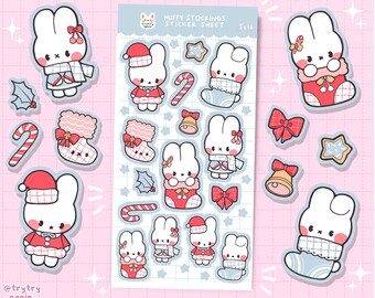 Pegatinas navideñas de conejito, hoja de pegatinas brillantes - pegatinas polco para bullet journal y planificador de Bujo