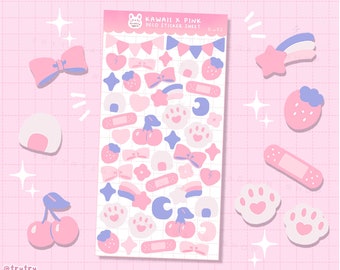 Pink Kawaii Deco Sticker sheet - bujo bullet journal and planner polco stickers