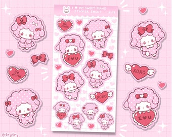 Valentines Music Sheep stickers Glossy Sticker sheet - bujo bullet journal and planner polco stickers