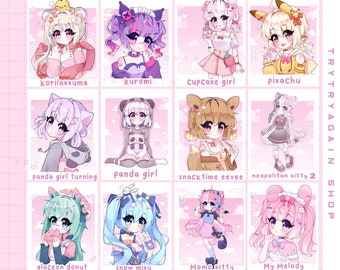 Kawaii Anime Girl Drucke: Pastell Polaroid Art Art