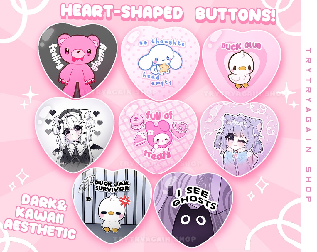 Kawaii Heart Pin Buttons: Gloomy Anime Badges (2.25 Inch) - Etsy