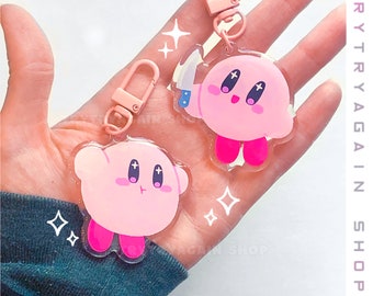 Knife Kirbo & Flying Poyo Acrylic Keychain: Anime Fanart Charm