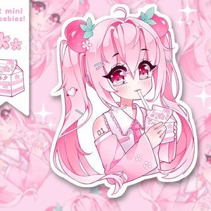 Paquete de pegatinas de Sakura Miku: Chica anime kawaii, vinilo laminado resistente al agua