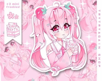 Sakura Miku Aufkleber: Kawaii Anime Girl, wasserfestes laminiertes Vinyl