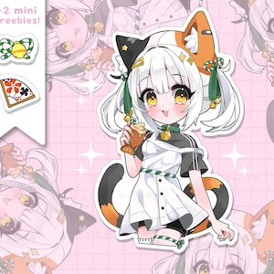 Pack d'autocollants en vinyle imperméables fille chat calicot japonais - stickers kawaii plastifiés