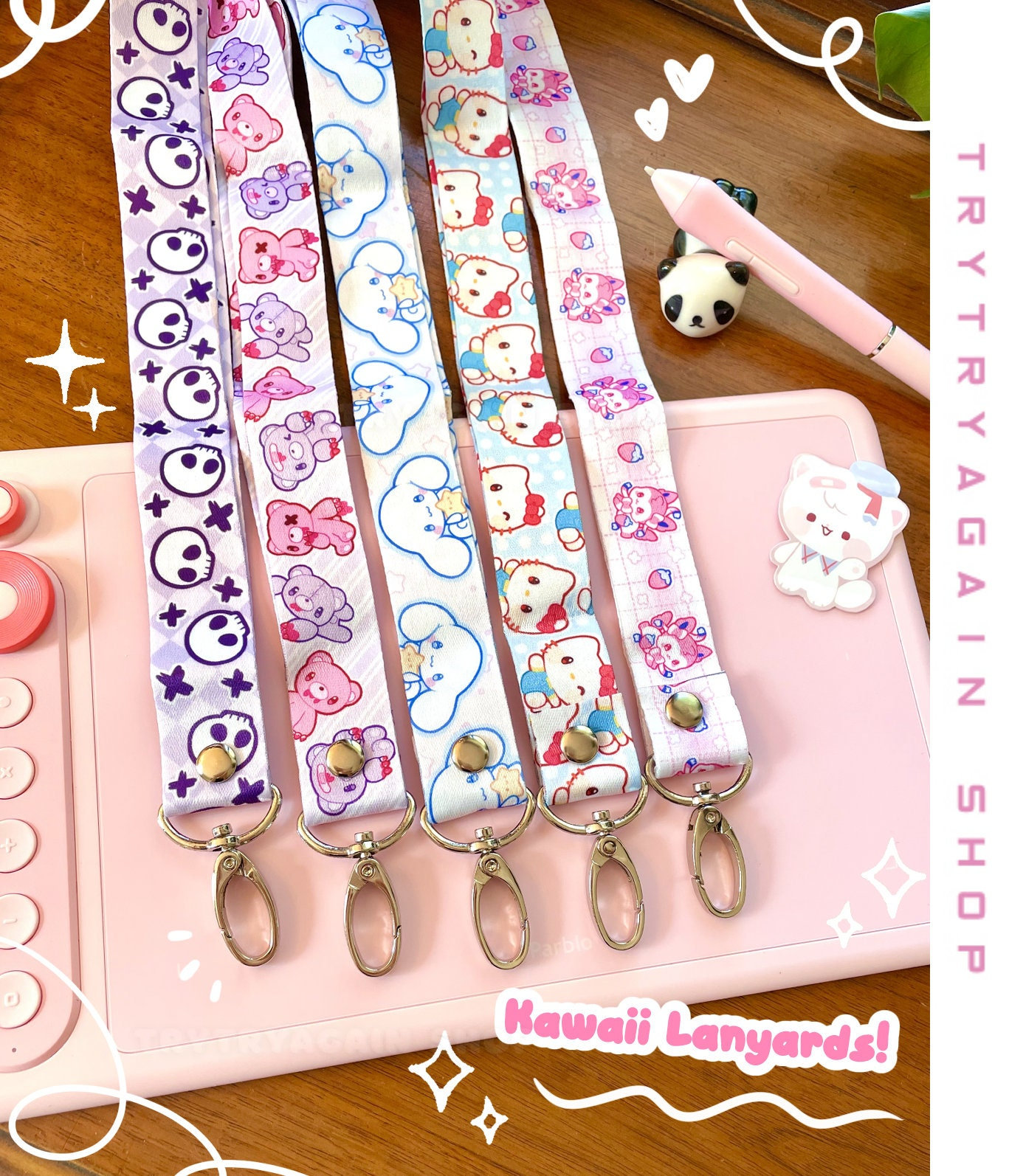 Cute ID Badge Holder with Retractable Kawaii Kitty Cat Lanyard for Kids  Students