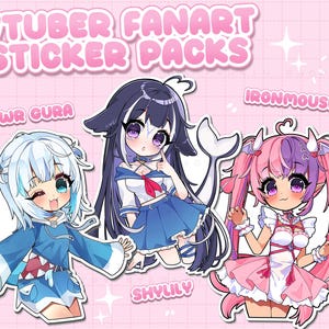 Vtuber fanart-stickers - Gura Lily Mousey - pakket waterdichte vinylstickers - gelamineerde kawaiistickers