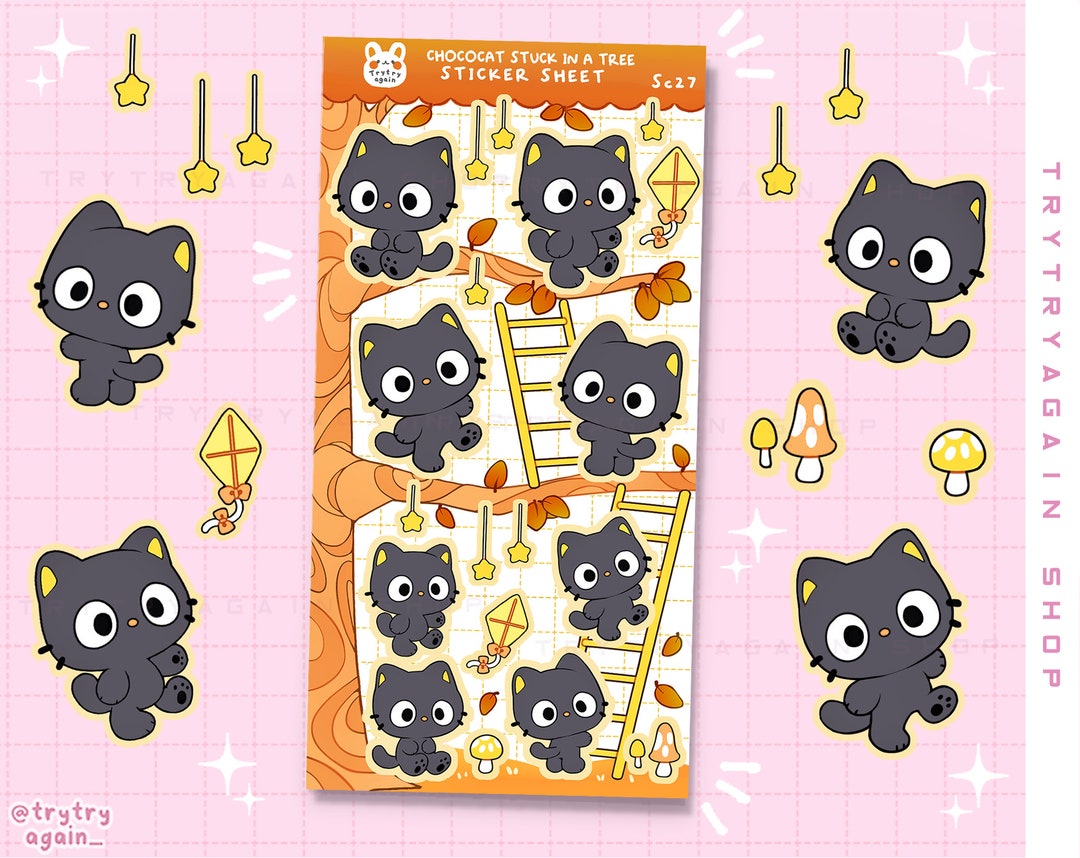 Black Cat Autumn Tree Glossy Sticker Sheet: Kawaii Journal Stickers - Etsy