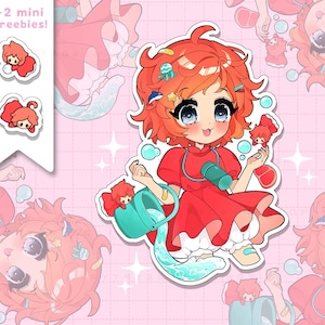 Fishie Mädchen im Meer Wasserdichte Vinyl Sticker Pack - laminierte kawaii Aufkleber