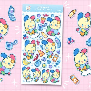 2000s Trinket Tech Rainbow Bunny glänzende Stickerbogen - bujo Bullet Journal und Planner Polco Sticker