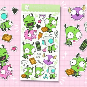 Emo Green Space Puppy stickers Glossy Sticker sheet - bujo bullet journal and planner polco stickers