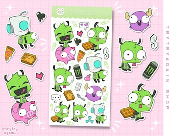 Green Space Puppy Sticker Sheet: Emo Kawaii Planner Stickers