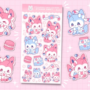 Adesivos Sylve Strawberry Milk Folha de adesivos brilhantes - bujo bullet journal e planner polco adesivos
