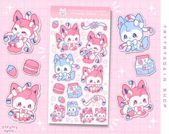 Sylve Strawberry Milk stickers Glossy Sticker sheet - bujo bullet journal and planner polco stickers