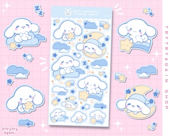 Cinnamon Sleepy Bunny/Puppy Sticker Sheet - bujo bullet journal and planner polco stickers Inactive