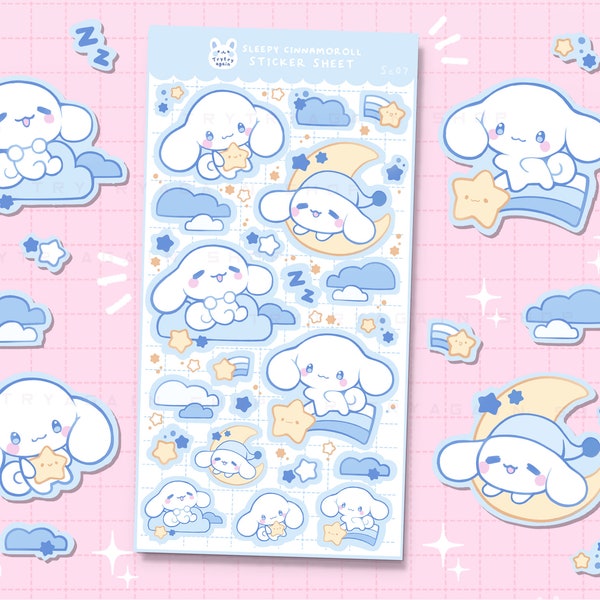 Cinnamon Sleepy Bunny/Puppy Sticker Sheet - bujo bullet journal and planner polco stickers Inactive