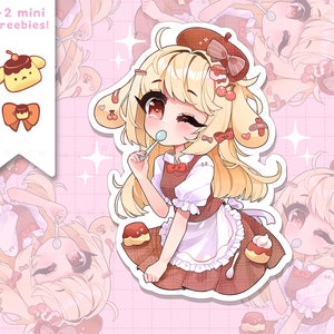 Pack d'autocollants en vinyle imperméable Pudding Puppy Maid Cafe - Stickers plastifiés découpés, anime girl kawaii