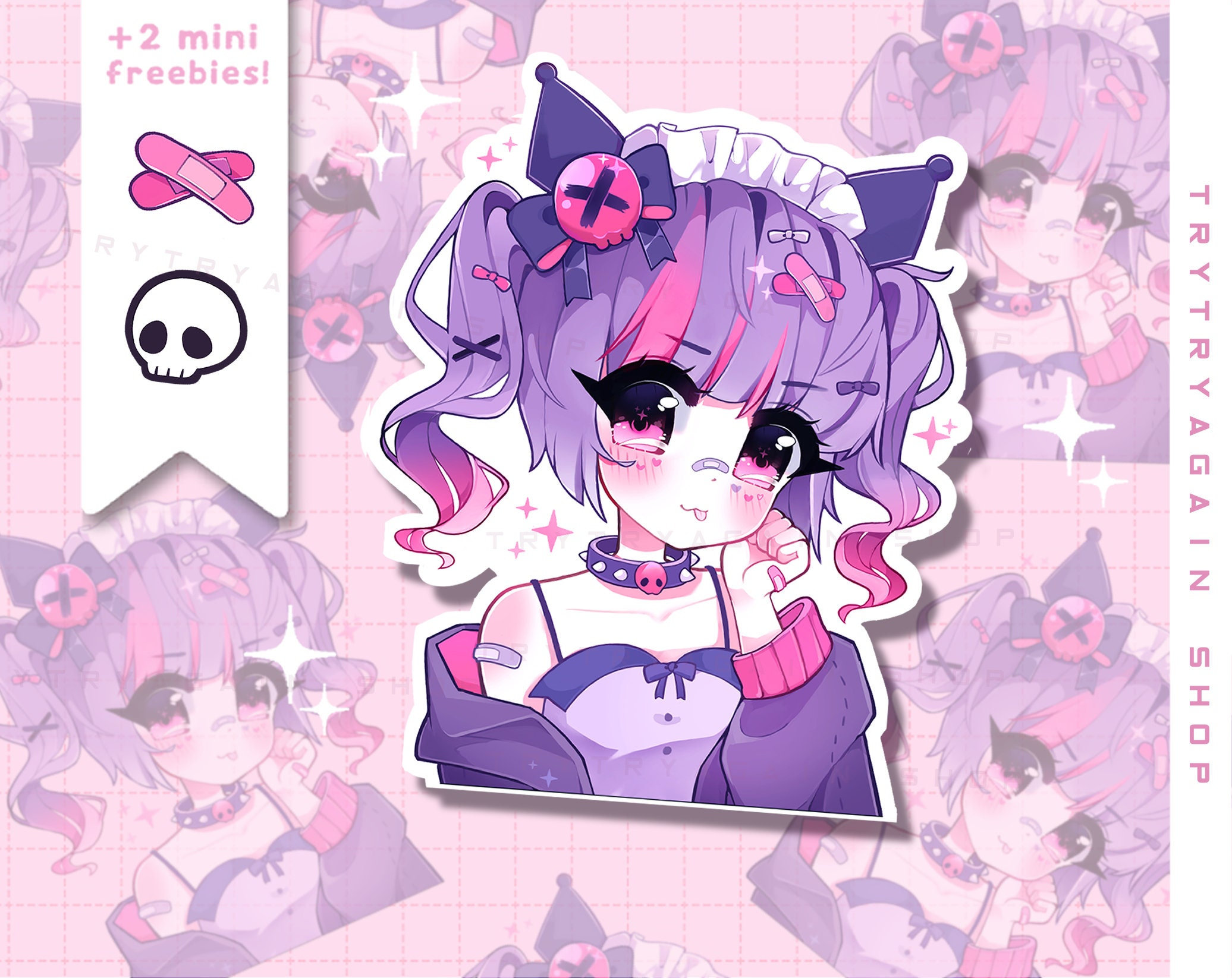 Cute Anime Girl 4 Large Vinyl Stickers Kawaii 