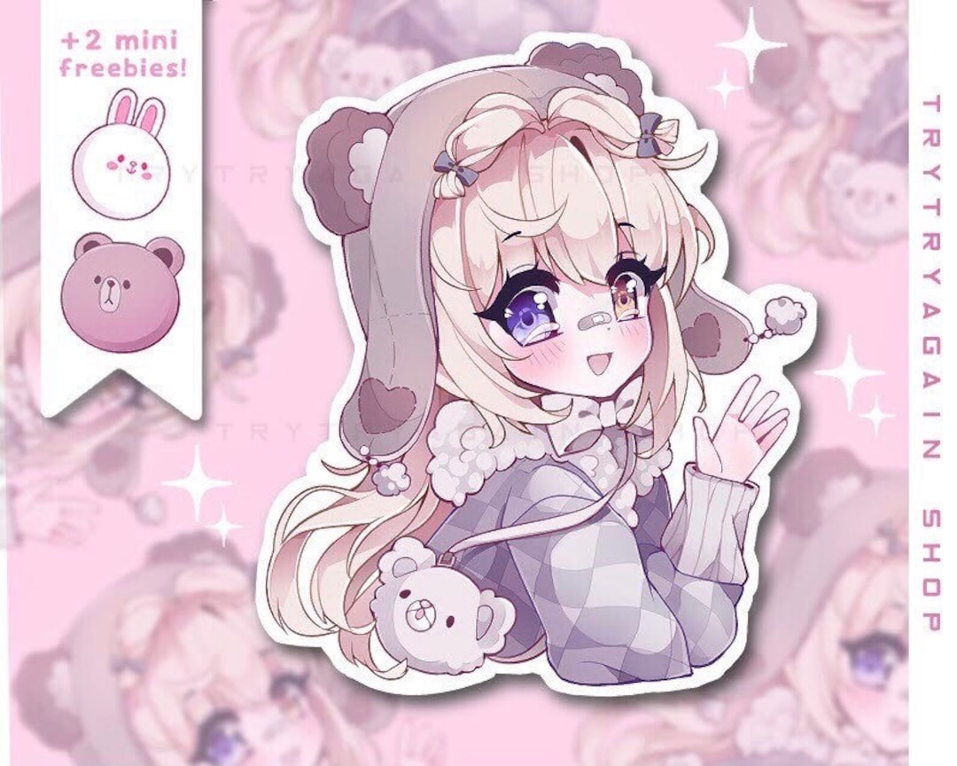 Cute Anime Bear Girl Waterproof Vinyl Sticker Pack Kawaii 