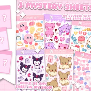 Mystery Kawaii Sticker Sheet pack - Random Mystery Bag of 3 random vinyl stickers sheets!