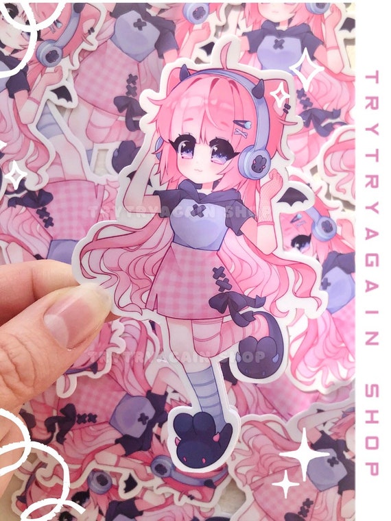 Pink Strawberry Cupcake Anime Girl Waterproof Vinyl Sticker 