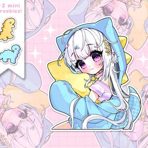 Cozy May Catgirl Sleepy Dino Kigurumi Anime Girl Wasserdichte Vinyl-Aufkleber - laminierte kawaii Aufkleber