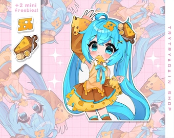 Cheese Miku Sticker Pack: Kawaii Anime Girl, Waterproof Vinyl