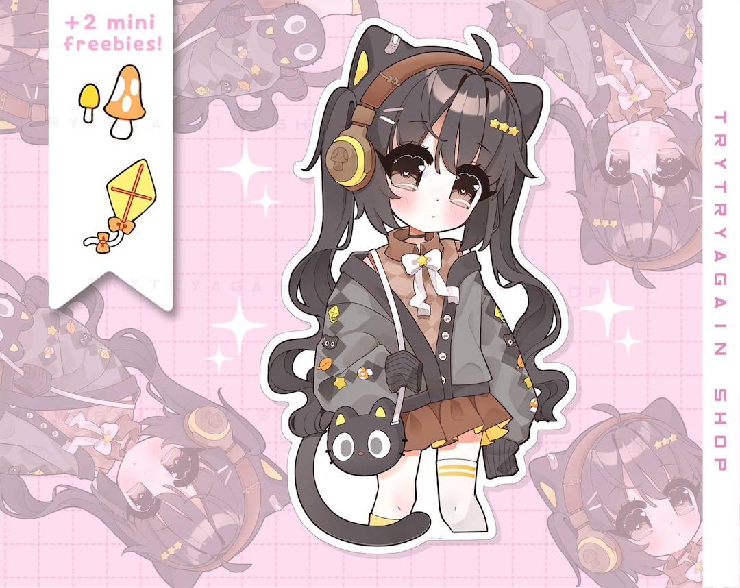 Black Catgirl Waterproof Vinyl Sticker Pack - Laminated Kawaii Stickers ...