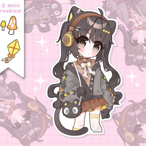 ブラックキャットガール防水ビニールステッカーパック - ラミネート加工されたかわいいステッカー