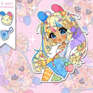 Decora Gyaru Rainbow Bunny Gijinka Wasserdichte Vinyl-Aufkleber - laminierte kawaii Aufkleber