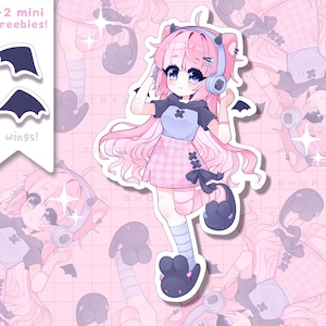 Momo Demon Kitty Girl Wasserdichte Vinyl Sticker Pack - laminierte kawaii Aufkleber