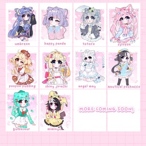 Kawaii Anime Prints 5 - Mini Polaroid Style Postcard Size Cute Anime Girl Pastel Prints por Trytryagain_