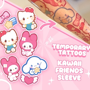 Kawaii Friends Temporary Tattoo - Waterproof Fake Tattoo - kawaii bunny and cat anime aesthetic tattoos