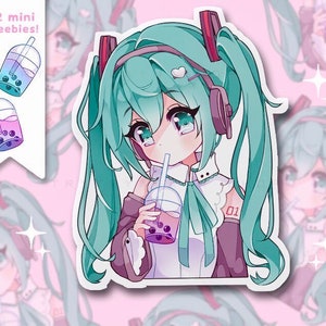 Süße Miku Boba Wasserdichte Vinyl Sticker - kawaii Anime Girl laminierte gestanzte Aufkleber