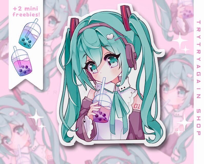 🎤 Hatsune Miku Wink  Vocaloid Charm PNG Sticker Download 💙