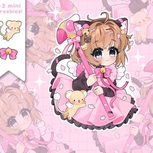 Kitty outfit Sakura Anime Girl Waterproof Vinyl Sticker pack - laminated kawaii stickers