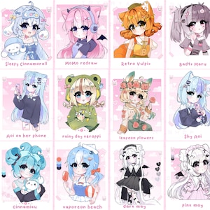 Kawaii anime-afdrukken 3 - mini polaroid-stijl briefkaartformaat schattig animemeisje pastelafdrukken door Trytryagain_