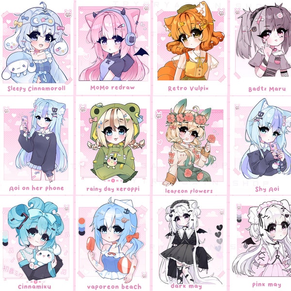 Kawaii Anime Prints 3 - Mini Polaroid Style Postcard Size Cute Anime Girl Pastel Prints by Trytryagain_