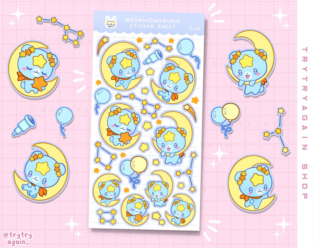 Hoshi Bear Celestial Vinyl Sticker Sheet: Kawaii Planner Stickers - Etsy