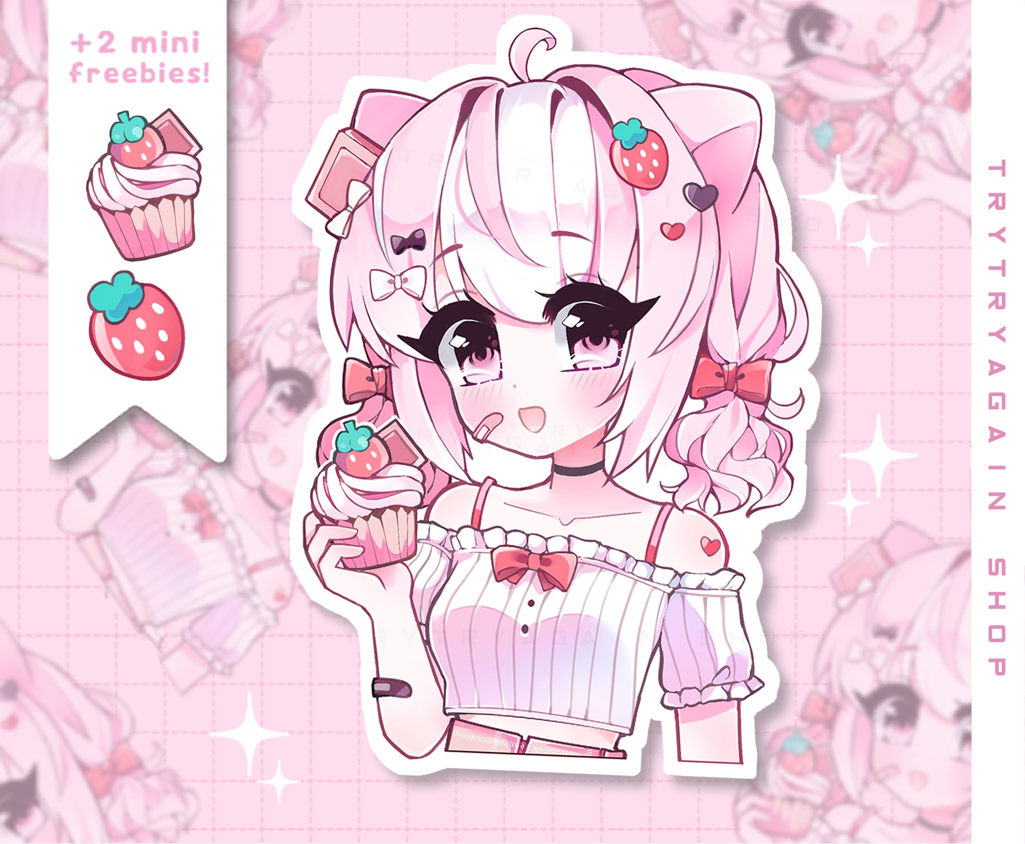 Kawaii Anime Chibi - Strawberry lover Sticker